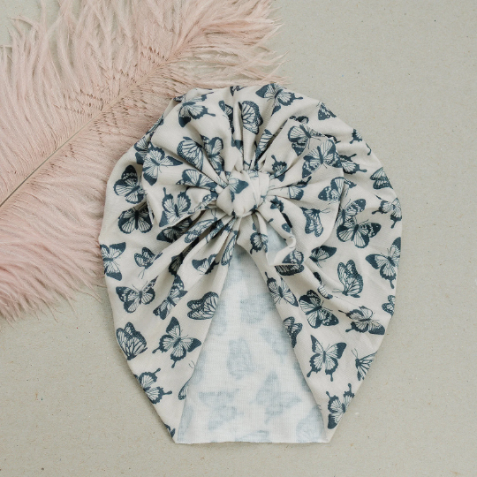 Delicate Dark Butterflies Messy Bow Turban