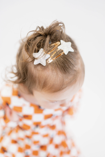 Set of 2 Glitter Star Snap Hair Clips