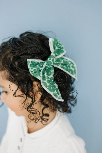 Pinch Proof Green Floral and Rainbows St Patricks Day Serged Cotton Bow