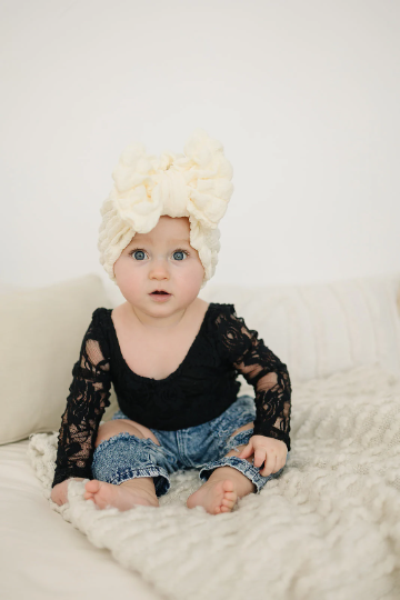 Marshmallow Texture Puff Baby Bow Turban