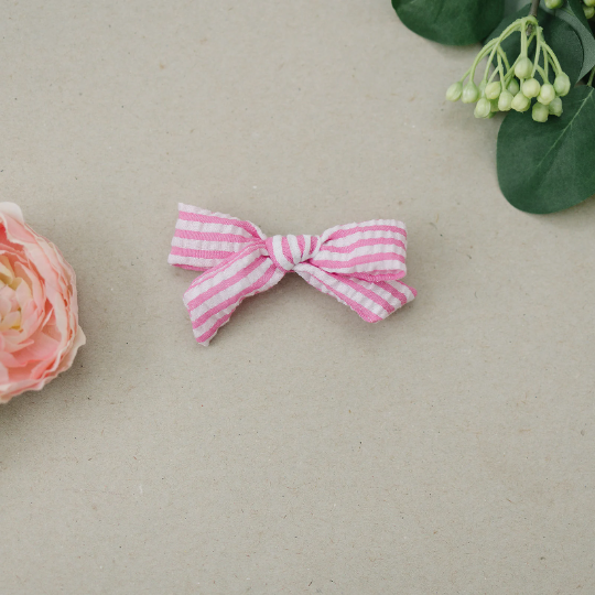 Pink Seersucker Stripe Cotton Hair Bow