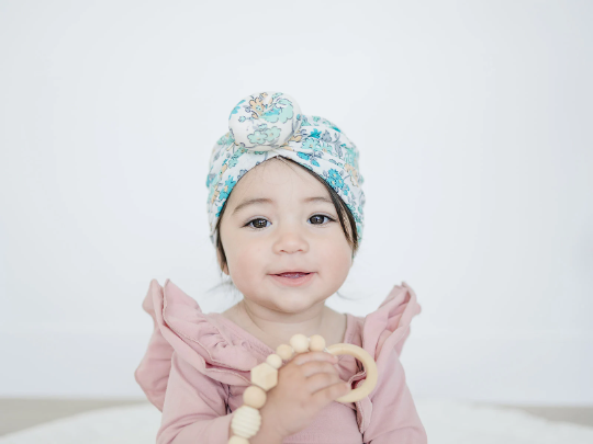 Beautiful Blue Blossom Bun Baby Turban