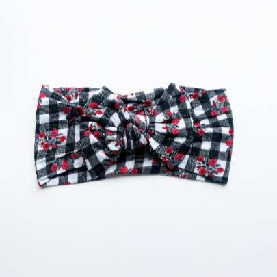 Floral Black Buffalo Plaid Nylon Headband - Golden Dot Lane