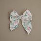Stitched Embroidered Blush Floral Linen 5" Hair Bow