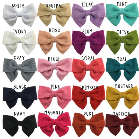 Labeled color options of small hair bows 3" texture bow clips - Golden Dot Lane