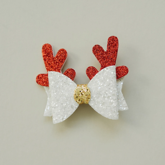 White and Red Glitter Reindeer Antler Hair Clip