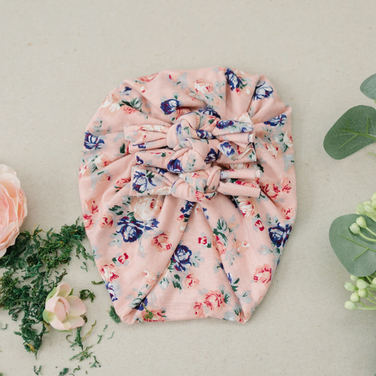 Blush Floral Triple Bow Baby Turban