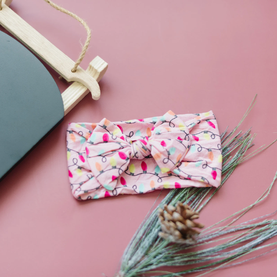 Pink Christmas Lights Nylon Baby Headband