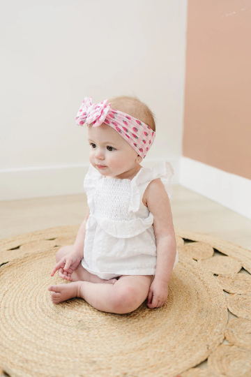 Summertime Strawberry Gingham Double Bow Nylon Baby Headband