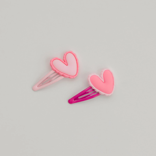 Set of 2 Pink Frilly Valentine Heart Snap Clip Set
