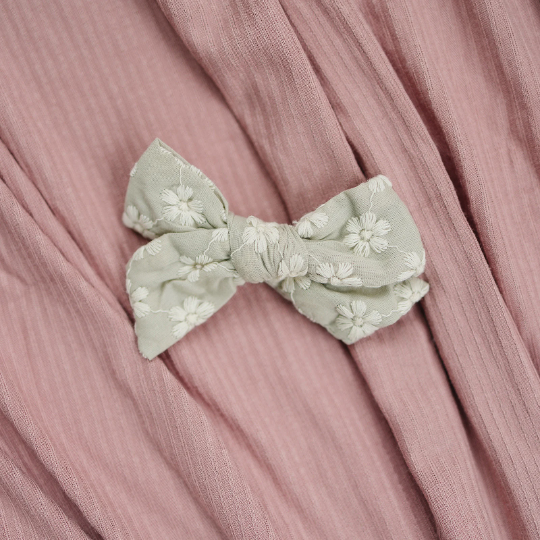 3.5" Neutral Embroidered Floral Linen Hair Bow