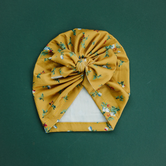 Mustard Floral Floppy Bow Turban