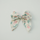 Stitched Embroidered Blush Floral Linen 5" Hair Bow