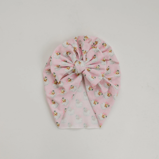 Pink Vintage Santa Messy Bow Turban