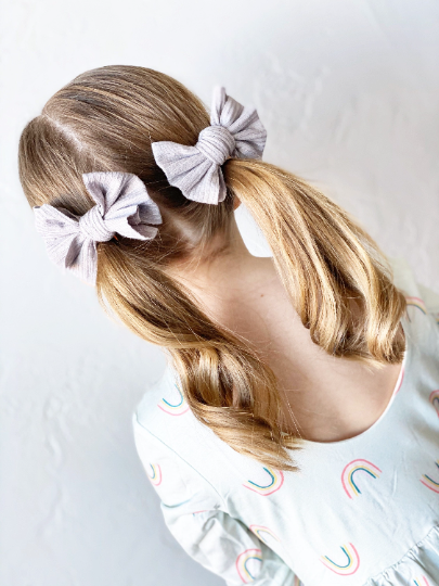 Girl in Gray 3.5" Ribbed Loopy Bows - Clips and Headbands - Golden Dot Lane