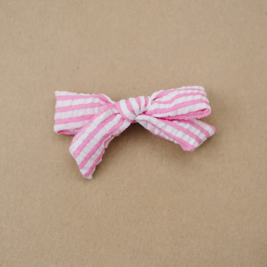 Pink Seersucker Stripe Cotton Hair Bow