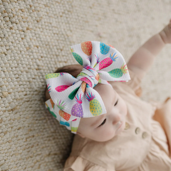 XL Summertime Bright Pineapple Bow Texture Headband