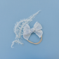 French Blue Embroidered White Floral 3" Cotton Hair Bow