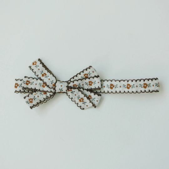 Neutral Floral Ribbon Bow Lace Skinny Headband