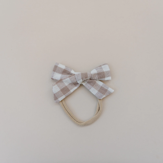 3.5" Skinny Neutral Gingham Cotton Bow