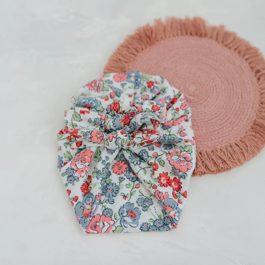 Triple Bow Gray Spring Floral Baby Turban