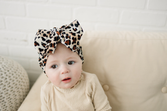 Velvet Cheetah Print Floppy Bow Baby Turban