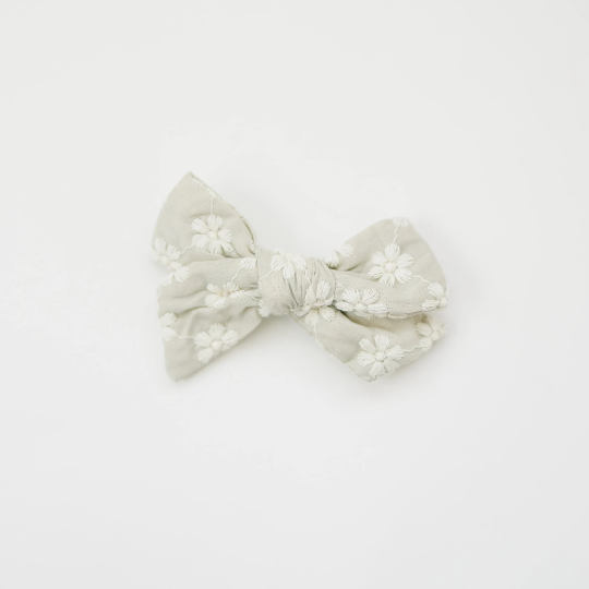 3.5" Neutral Embroidered Floral Linen Hair Bow