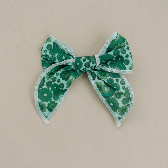 Pinch Proof Green Floral and Rainbows St Patricks Day Serged Cotton Bow