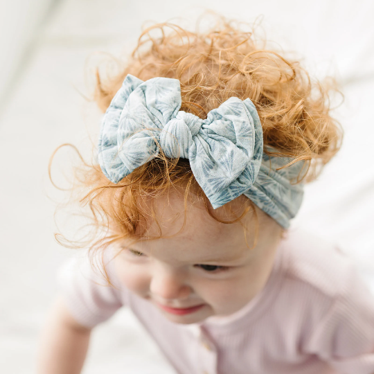 Abstract Daisy Fields Sage Double Bow Nylon Headband