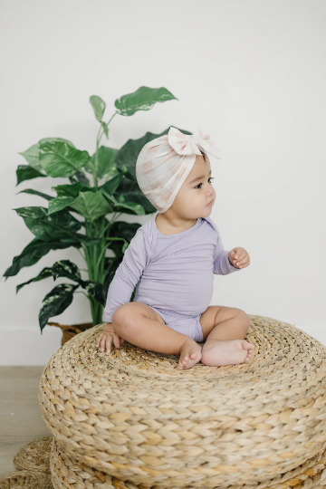 Spring Neutral and Ivory Gingham Messy Bow Baby Turban
