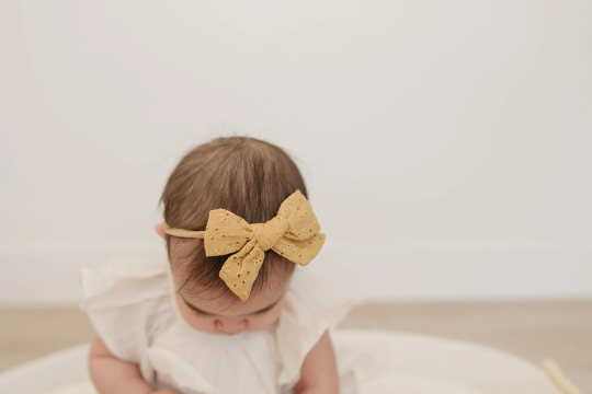 Summer Mustard Eyelet Baby Nylon Headband