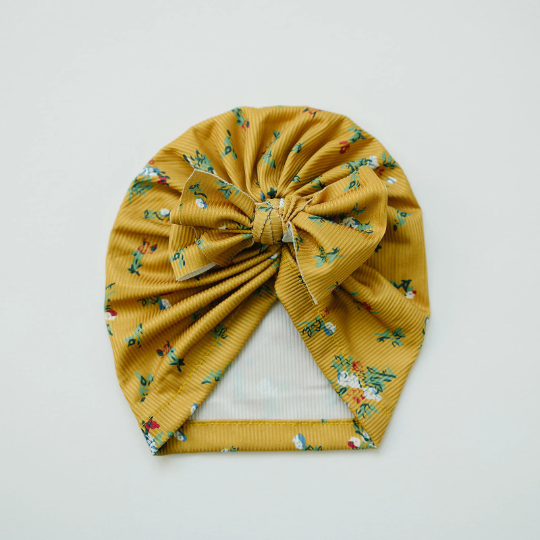 Mustard Floral Floppy Bow Turban