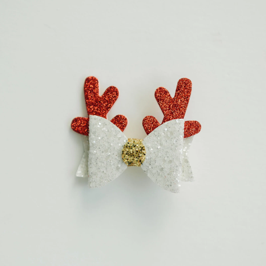White and Red Glitter Reindeer Antler Hair Clip