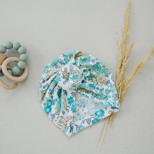 Beautiful Blue Blossom Bun Baby Turban