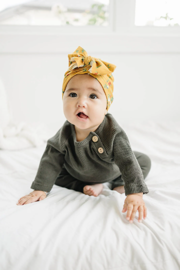 Mustard Floral Floppy Bow Turban