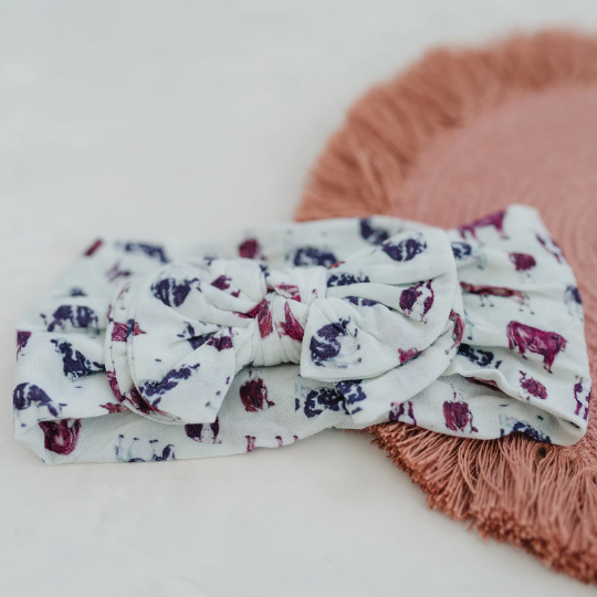 Farm Cow Double Bow Baby Nylon Headband