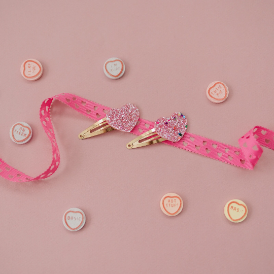 Set of 2 Super Sparkle Blush Glitter Heart Clip