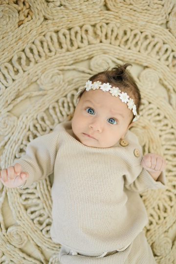 White and Golden Embroidered Baby Floral Crown Headband