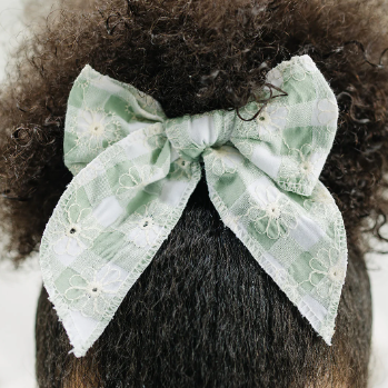 Medium Gingham Daisy Embroidered Linen Bow