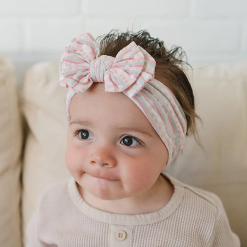 Double Bow Wavy Smile Rainbows Baby Nylon Headband