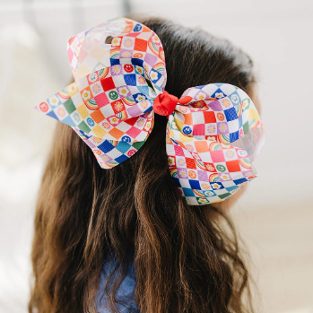 Rainbow Happy Summer Colorful Checkered Print 7" Grosgrain Hairbow