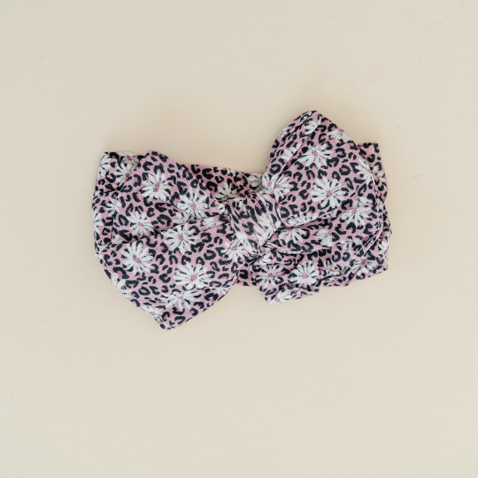 Big Bow Leopard Daisies Nylon Headband
