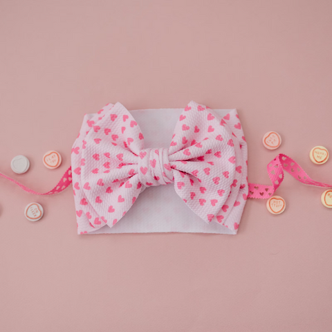 Blush Tiny Valentine Hearts Double Texture Bow Baby Headwrap