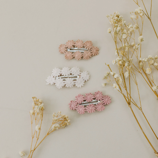 Set of 3 Crochet Little Floral Neutral Snap Clips