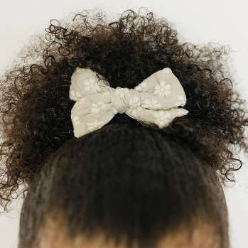 3.5" Neutral Embroidered Floral Linen Hair Bow