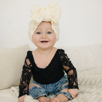 Marshmallow Texture Puff Baby Bow Turban