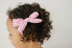 Pink Seersucker Stripe Cotton Hair Bow