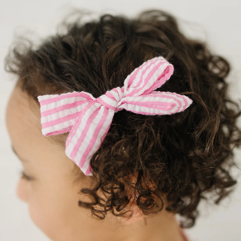 Pink Seersucker Stripe Cotton Hair Bow