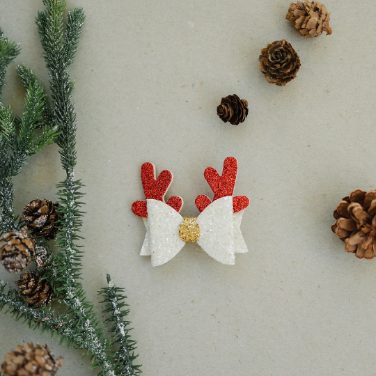 White and Red Glitter Reindeer Antler Hair Clip