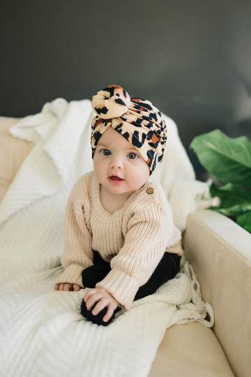 Leopard Print Baby Bun Turban